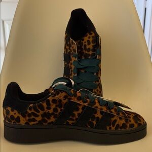 Adidas Leopard Print Sneakers with Teal Laces